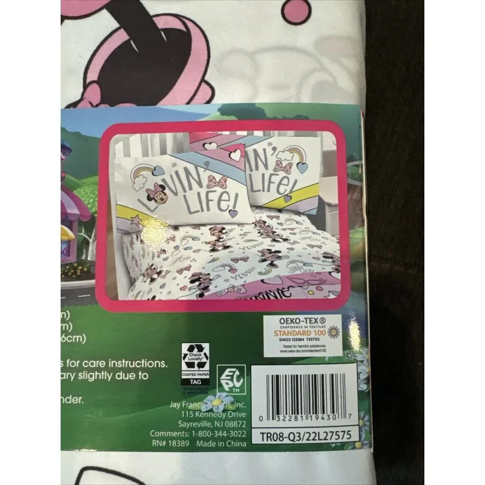 Disney Minnie Mouse Kids Bedding Twin‎ Sheet Set White Pink Pllwcase Flat Fitted